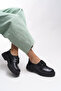Women's Lace-Up Loafer Matte Black Patent Leather - 4