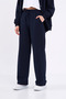 Women's Seasonal Loose Wide Comfortable Leg Navy Blue Sweatpants with Side Pockets - 2