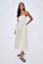Strapless Detailed Long Linen Dress Natural - 4