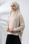 Beige Ready Practical Sultanbaş Hijab Sleeve Combed Cotton Souffle Scarf Hijab - 4