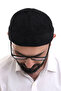 Black Folded Plain Pattern Winter Velvet Skullcap Hat - 5
