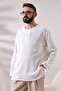 Cream Men's Relaxed Fit 3-Button Zero Collar Hajj and Umrah Şile Cloth Shirt - 4