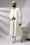 Cream Men's Prayer Dress Rose Pattern Embroidered Judge Collar İmam Cube - 3