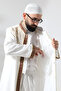White Judge Collar Men's Prayer Dress Claret Red Stripe Embroidery Embroidered İmam Cube - 5