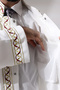 White Hakim Collar Embroidered Men's Prayer Robe Imam Cibah - 8