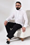 Men's Black Çınar Relaxed Cut Elastic Waist Hajj and Umrah Linen Shalwar Trousers - 8