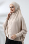 Beige Ready Practical Sultanbaş Hijab Sleeve Combed Cotton Souffle Scarf Hijab - 5