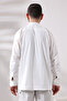 White Men's Relaxed Fit 3-Button Judge Collar Hajj and Umrah Linen Shirt - 4