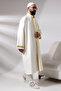 Cream Men's Prayer Dress Rose Pattern Embroidered Judge Collar İmam Cube - 4
