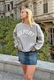 Gray Oxfrt Printed Cotton Women's Sweatshirt - 2