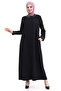 Collar and Sleeve Jewelled Hijab Ferace 23300-23 Black - 2