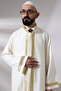 Cream Men's Prayer Dress Rose Pattern Embroidered Judge Collar İmam Cube - 6