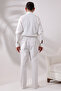 Men's Light Cream Side Pocket Relaxed Cut Elastic Waist Cargo Hajj and Umrah Shalwar Trousers - 7