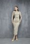 Buzi Fabric Drawstring Detailed Pencil Dress - Beige - 3