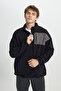 Men's Black Oversize Loose Cut Stand-Up Bato Collar Pocket Detailed Zipper Cold-Proof Fleece Sweatshirt - 3