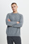 Men's Gray Standard Fit Normal Cut Crew Neck Jacquard Knitwear Sweater - 3