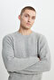 Men's Gray Melange Wool Standard Fit Regular Cut Crew Neck Knitwear Sweater - 3