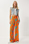 Women's Orange Blue Patterned Flowy Viscose Palazzo Trousers En00606 - 2