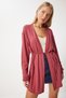 Women's Pink Seasonal Knitted Sweater Cardigan En00620 - 3