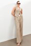 Beige-Pink Plaid Patterned Vest and Trousers Set - 3