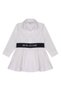 Girl's Organic Cotton White Standard Fit Shirt Collar Elastic Mini Dress