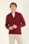 Men's Ribbed Stand Collar Zippered Cardigan Red - 2