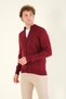 Men's Ribbed Stand Collar Zippered Cardigan Red - 4