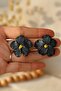 Polymer Clay Handmade Black Striped Flower Violet Women's Earrings - 2