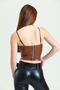 Faux Leather Bustier with Zippered Back Strap and Glop |   Bust34603 Tan - 5