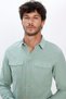 Men's Slim Fit Slim Fit Long Sleeve 100% Cotton Linen Texture Double Pocket Sports Lapel Green Shirt - 3