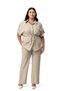 Plus Size Half Sleeve Shirt Pants Beige Color Two Piece Set - 5