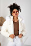 White Puffer Jacket, Hooded Fur Detail, Waterproof & Stylish Design - Cool & Comfort - 2