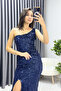 Women's One Shoulder Sequin Slit Mermaid Evening Dress Black, Cobalt Blue, Red, Emerald Green, Navy Blue - 4