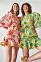 Mini Orange Floral Patterned Dress - 2