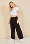 Women's Black Elastic Waist Wide Leg Loose Summer Trousers Aerobin-865829 - 6