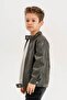 Zippered Snap Collar Boys' Leather Jacket - 4