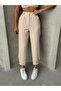 Women's Beige Pleated Button-Hem Trousers - 5