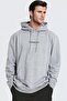 Men's Gray Spectacular Printed 3 Thread Pile Hooded Kangaroo Pocket Oversize Loose Hoodie Sweatsh - 2
