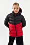 Girl's Windproof Thick Fiber Black-Red Hooded Jacket