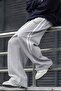 Men's Wide Leg Stripe Detailed Gray Logo Baggy Sweatpants