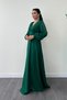 Crepe Fabric Sleeves Tulle Evening Dress - ZIMRUT GREEN - 2