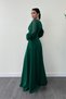 Crepe Fabric Sleeves Tulle Evening Dress - ZIMRUT GREEN - 5
