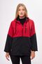 Women's Red-Black Two Color Lined Windproof Hooded Raincoat with Pockets