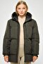 Women's Khaki Fiber Hooded Windproof Inflatable Winter Coat - 5