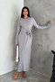 Women's Long Sleeve Long Modal Dress with Tie Front Detail - 3