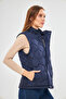 Women's Water And Windproof Onion Pattern Quilted Navy Blue Vest - 6