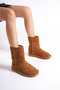 Wemodacomtrayakkabı Women's Medium Size Fur Lined Tan Suede Flat Sole Boots - 2