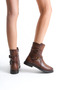 Tan Side Zipper Rubber Sole Buckle Round Toe Women's Boots - 6