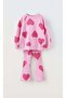 Girl's Heart Patterned Cotton Sweatshirt Tights Bottom-Top Set Pink Color