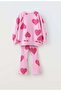 Girl's Heart Patterned Cotton Sweatshirt Tights Bottom-Top Set Pink Color - 2